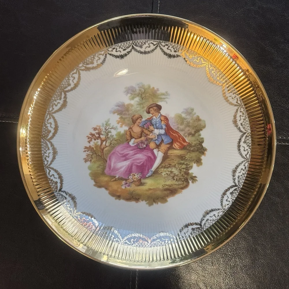 Vtg JWK Bavaria W.Germany 11.25”Fragonard Love Story Gold Edge Decoration Plate